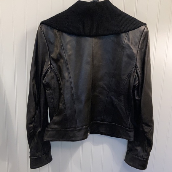 Guess genuine leather coat ruching on front and large knit collar size M GUC - Picture 2 of 13